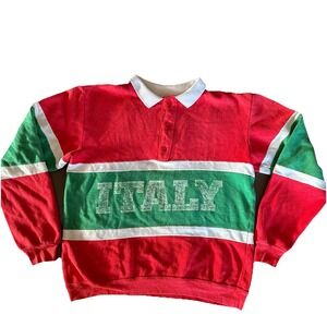 90's Graphic Italy Collared Sweatshirt Pullover Res Size Large Made In USA